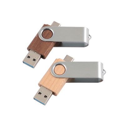 USB A and Type C together Wooden Memory USB With 0°C To 60°C Operating Range