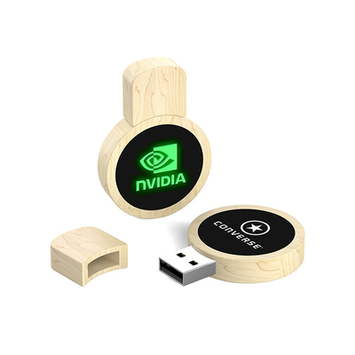 LED Engraving Logo Wooden USB Flash Drive USB2.0/3.0 Interface Type Natural Wood