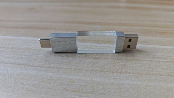 Crystal Usb 3.0 USB A With Type C Both Port Reading Very Fast Crystal Part Can Engraving Logo Metal Part Can Laser Logo Inside Have Two Flash Chips