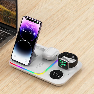 110K - 205KHZ Foldable Wireless Charger With Clock And LED