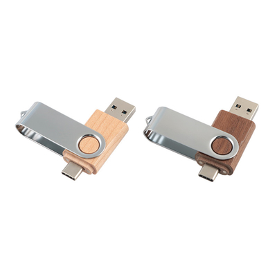 USB A and Type C together Wooden Memory USB With 0°C To 60°C Operating Range