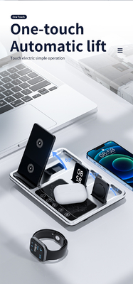 Silver/Gray ABS Glass 3 In 1 Magnetic Foldable Wireless Charger Print Logo and Fast Charger
