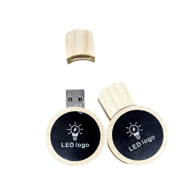 LED Engraving Logo Wooden USB Flash Drive USB2.0/3.0 Interface Type Natural Wood