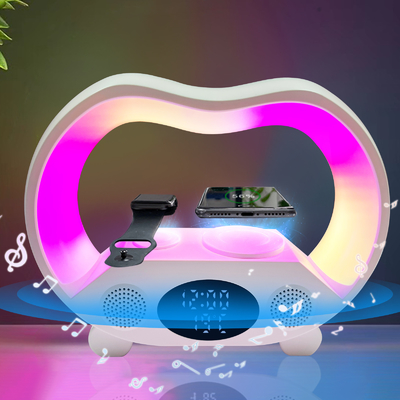 15W Fast Charging Speaker Wireless Charger with Colored Lights and Bluetooth ABS Material