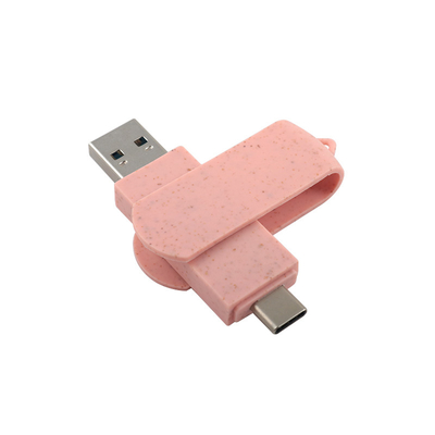 Type C USB Flash Drives Pink Plastis With Straw Recyclables Material And Custom Logo