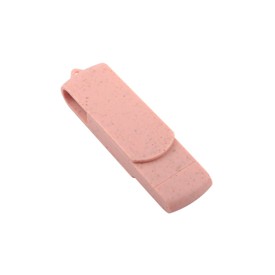 Type C USB Flash Drives Pink Plastis With Straw Recyclables Material And Custom Logo
