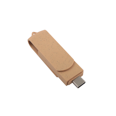 Customized Vibrant Beige USB With Laser Engraved Logo Recyclables Materials