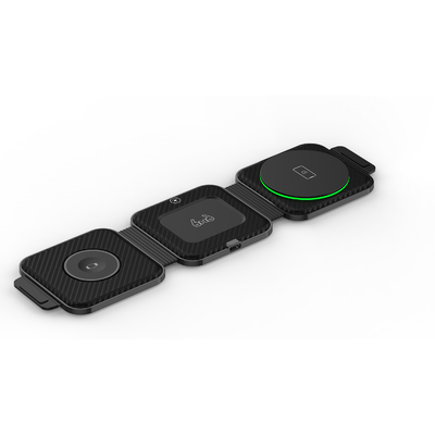 Portable Three-In-One Magnetic Wireless Charger for Fast Phone Charging in Black/White