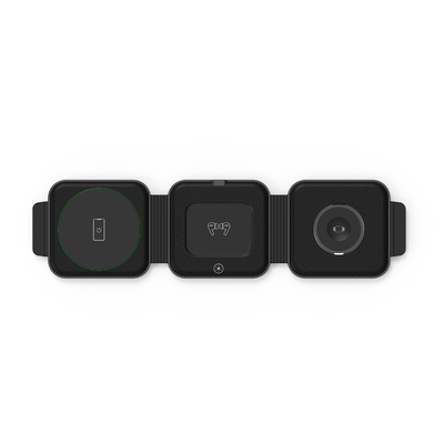 Portable Three-In-One Magnetic Wireless Charger for Fast Phone Charging in Black/White