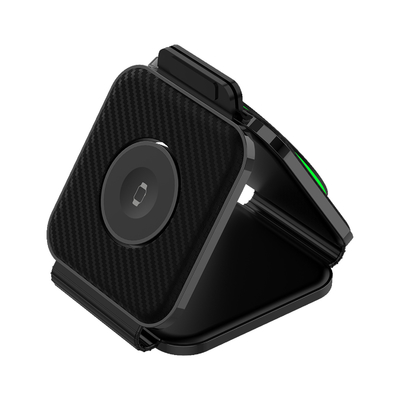 Portable Three-In-One Magnetic Wireless Charger for Fast Phone Charging in Black/White