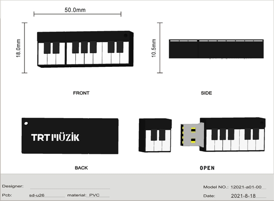 Custom USB Flash Drives with 64GB Capacity and USB 2.0 Interface in 7-9 Days Made of PVC or Silicone Material