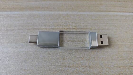 Crystal Usb 3.0 USB A With Type C Both Port Reading Very Fast Crystal Part Can Engraving Logo Metal Part Can Laser Logo Inside Have Two Flash Chips