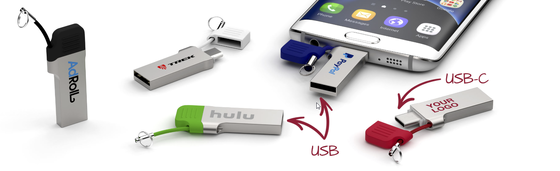 Type c usb flash drive with usb A with small chain metal cover can laser and print logo fast speed 3.2 usb and 3.1 usb 