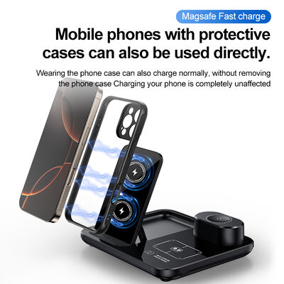 15W Fast Charging 3 in 1 Wireless Charger with Foldable Design and Magnetic Suction