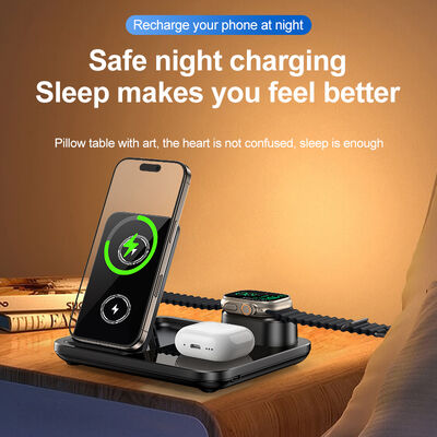 15W Fast Charging 3 in 1 Wireless Charger with Foldable Design and Magnetic Suction