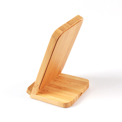 Bamboo Recyclable Vertical Mobile Phone Wireless Charger 7.5W 205KHZ