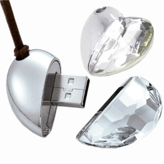 Hidden Chip Jewelry Style Heart USB Flash Drive Crystal Metal 64GB