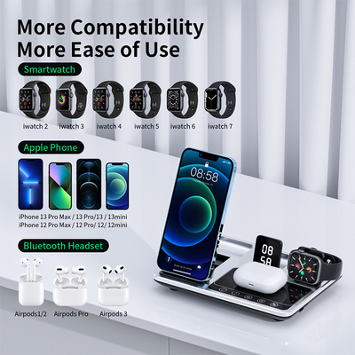 Silver/Gray ABS Glass 3 In 1 Magnetic Foldable Wireless Charger Print Logo and Fast Charger