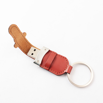 PU Cover And Leather Usb Stick With Metal Ring 2.0 Portable 64GB 128GB 30MB/S